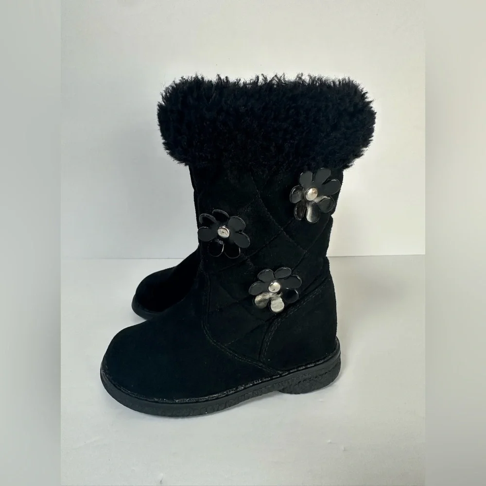 Rachel Shoes Toddler Girl Faux Fur Suede Boots Black Size 6